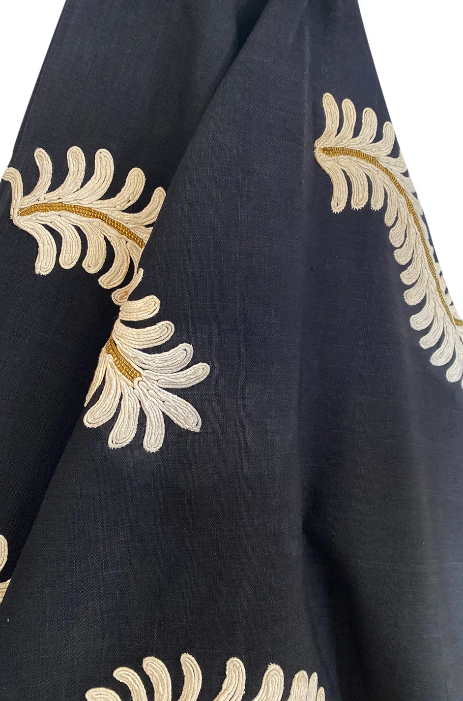 1950s Heavy Cotton / Canvas Strapless Dress  w Hand Applied Cord Applique