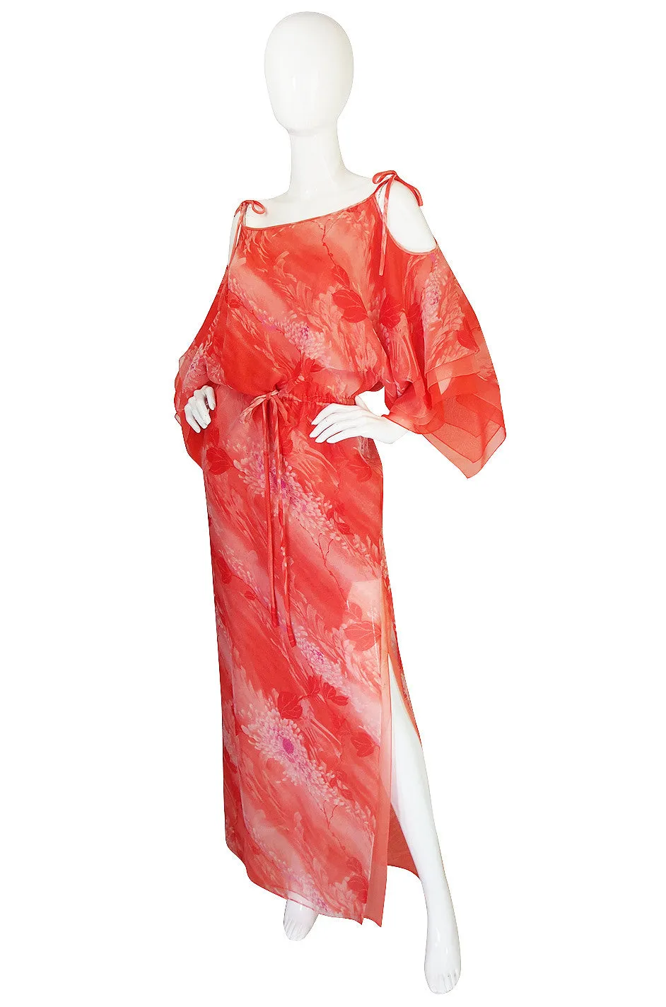 1970s Layered Silk Chiffon Travilla Maxi Dress