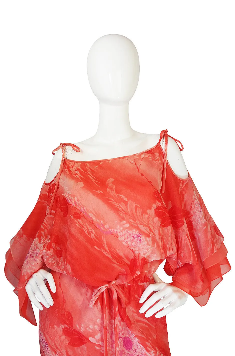 1970s Layered Silk Chiffon Travilla Maxi Dress