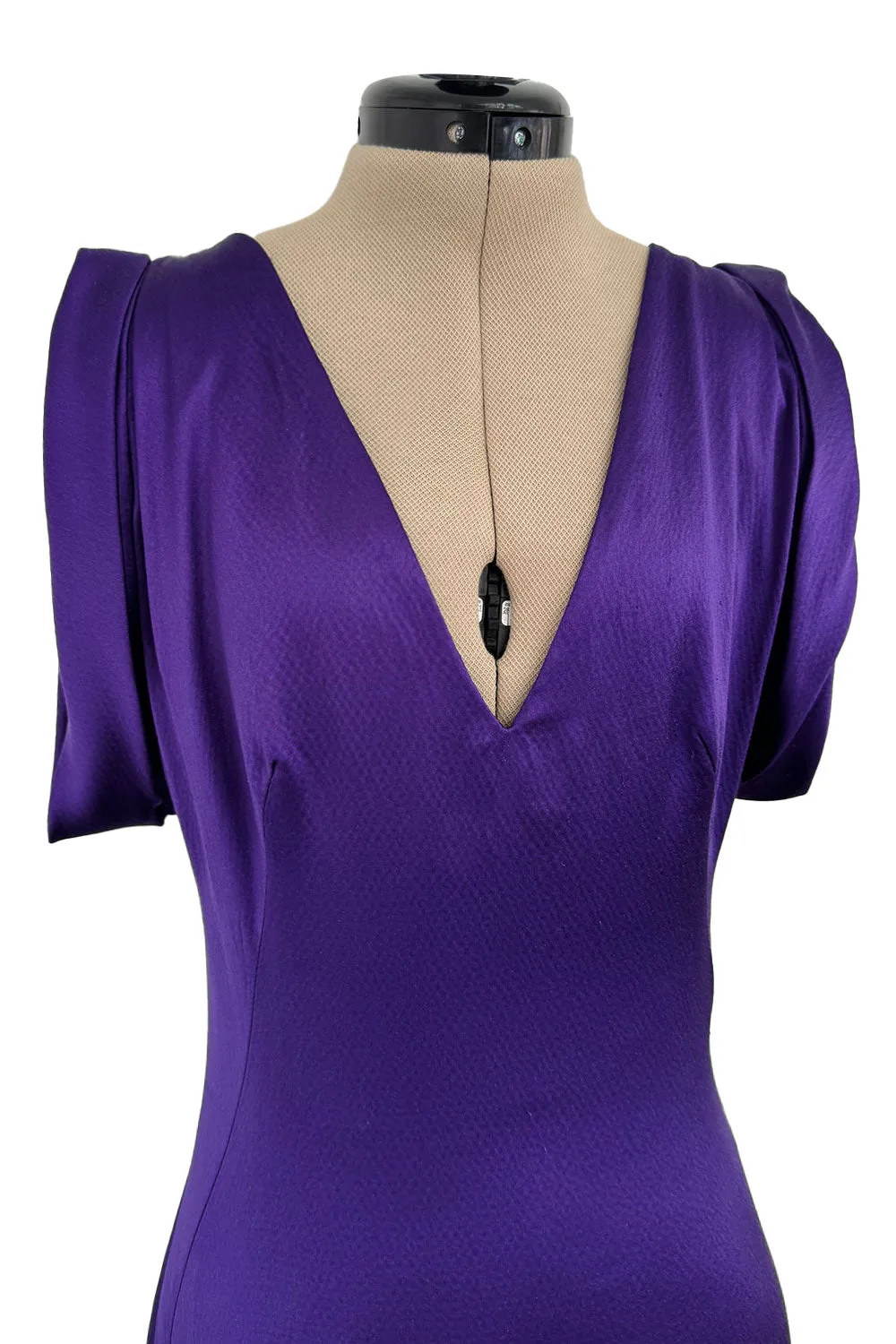 2007 Alexander McQueen Purple Bias Cut Liquid Silk Satin Dress w Amazing Sleeves