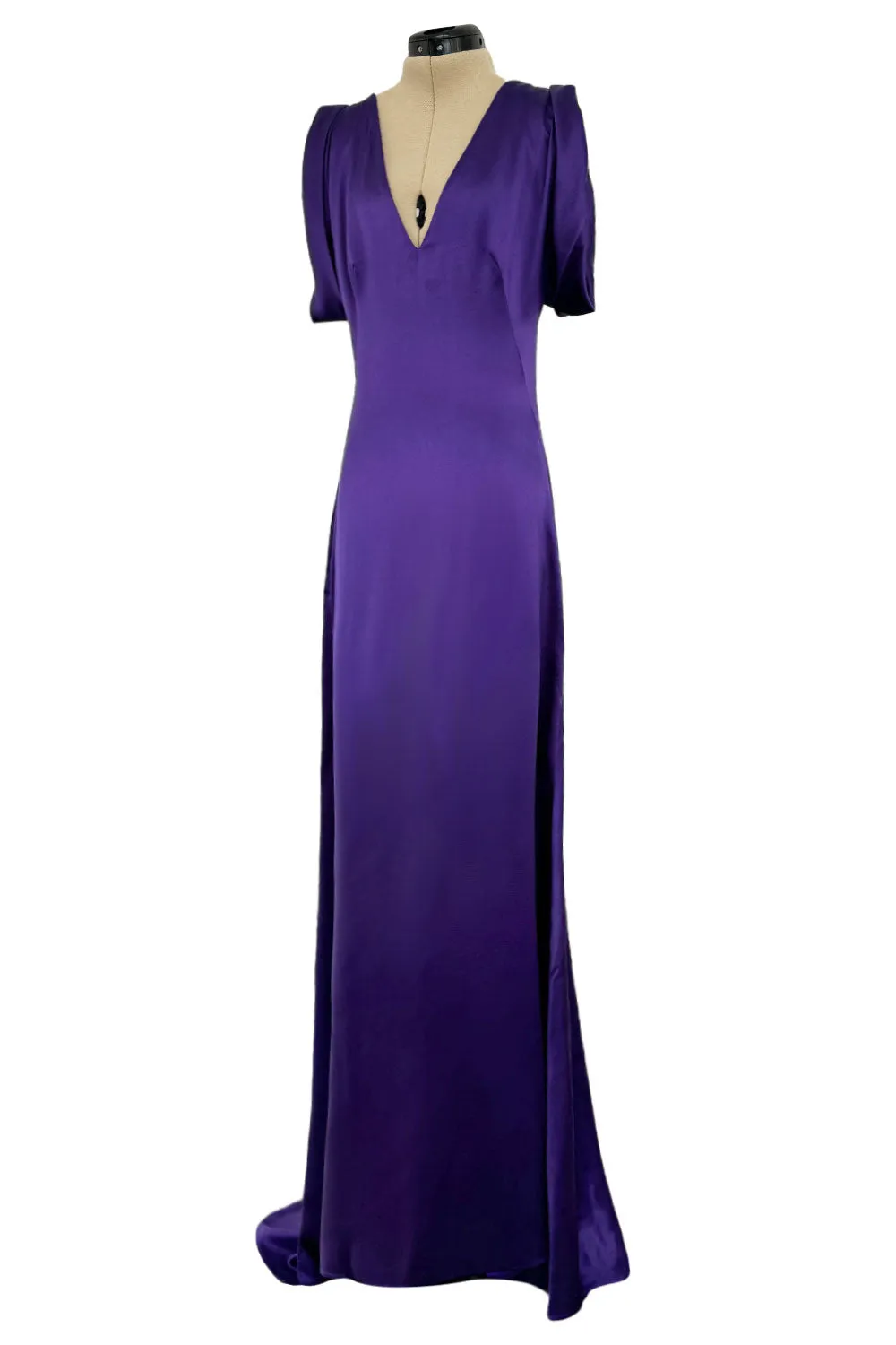 2007 Alexander McQueen Purple Bias Cut Liquid Silk Satin Dress w Amazing Sleeves