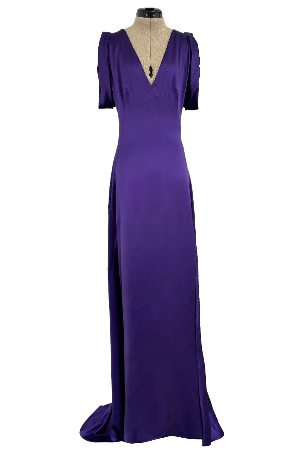 2007 Alexander McQueen Purple Bias Cut Liquid Silk Satin Dress w Amazing Sleeves