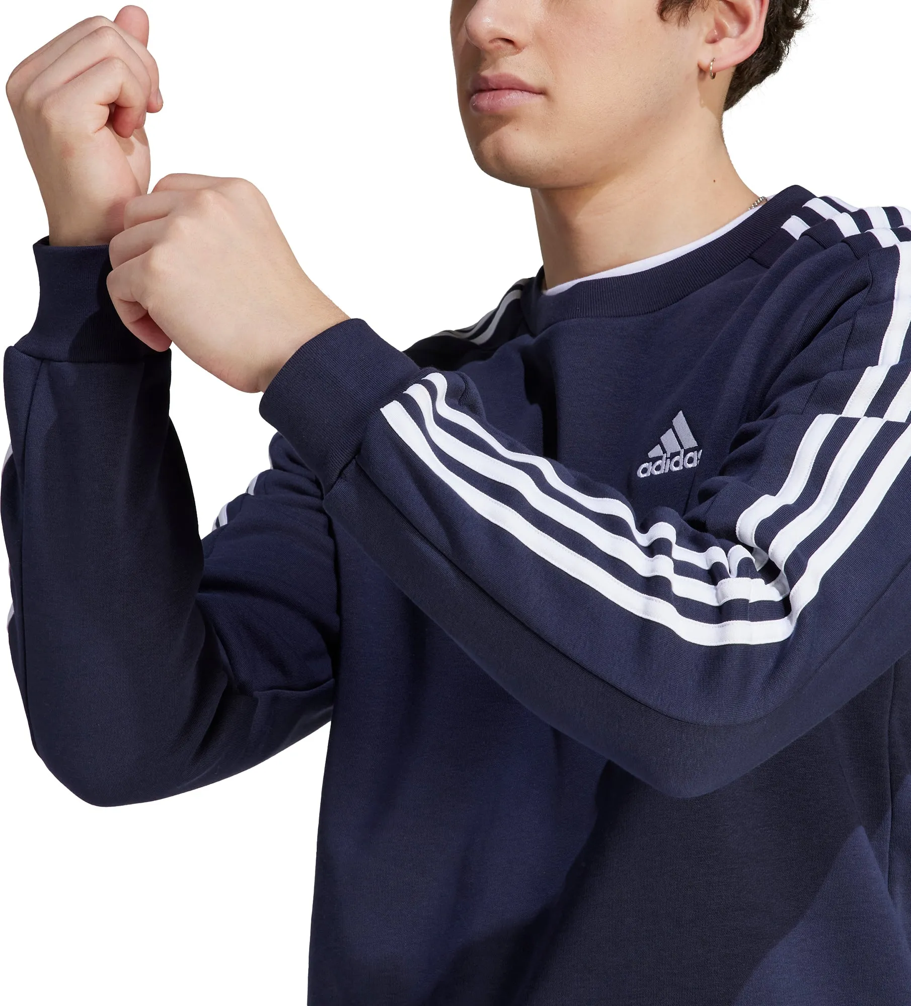 adidas Essentials Fleece 3 Stripes Mens Sweatshirt - Blue