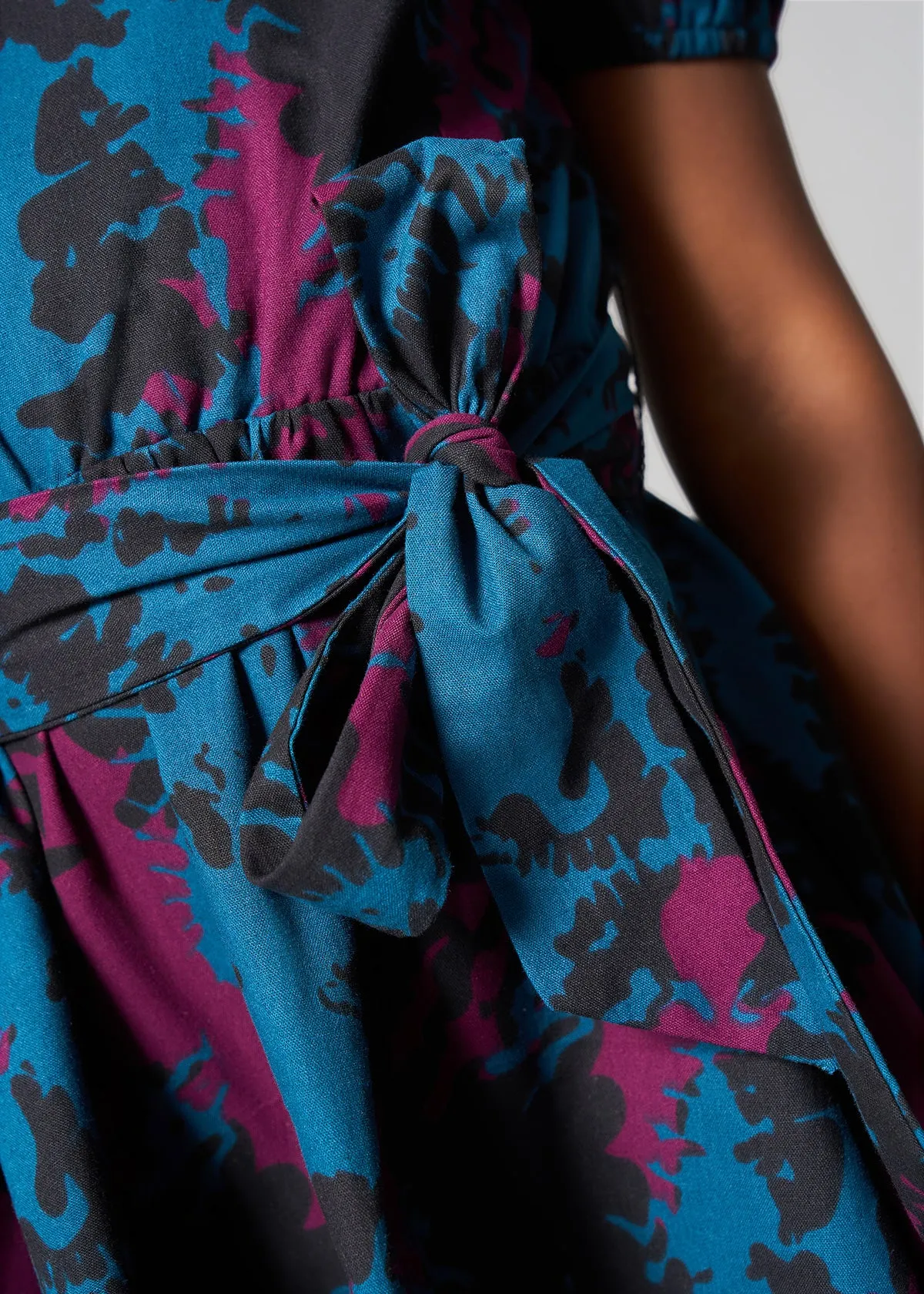 Akua Girl's African Print Dress (Midnight Teal Abstract)