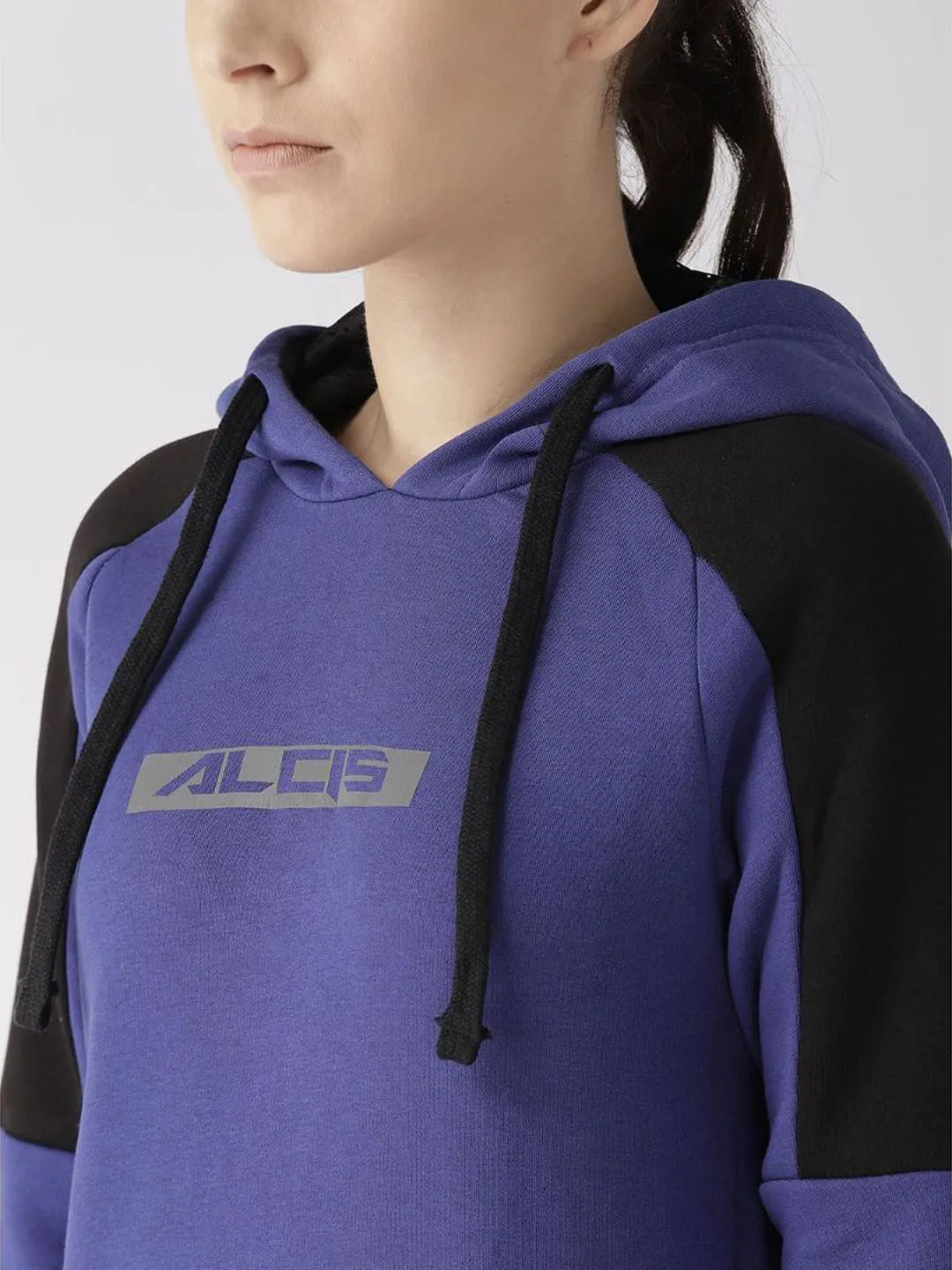 Alcis Women Blue Printed Detail Hooded Sweatshirt