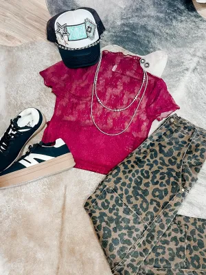 Alexia maroon lace mesh short sleeve top