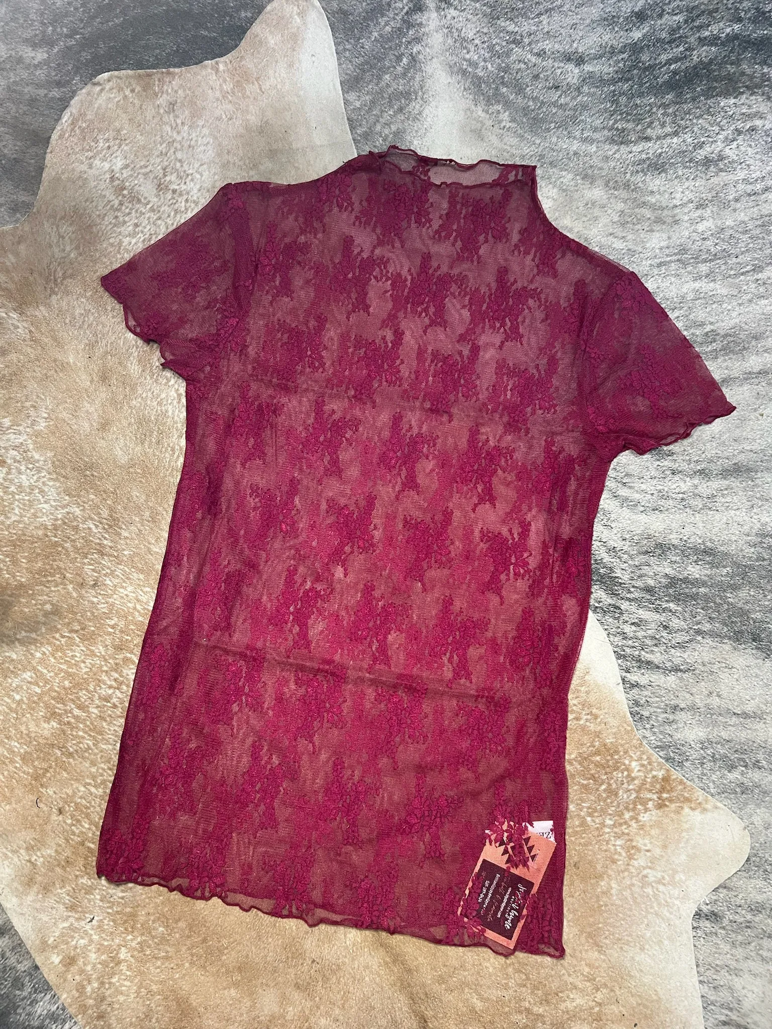 Alexia maroon lace mesh short sleeve top