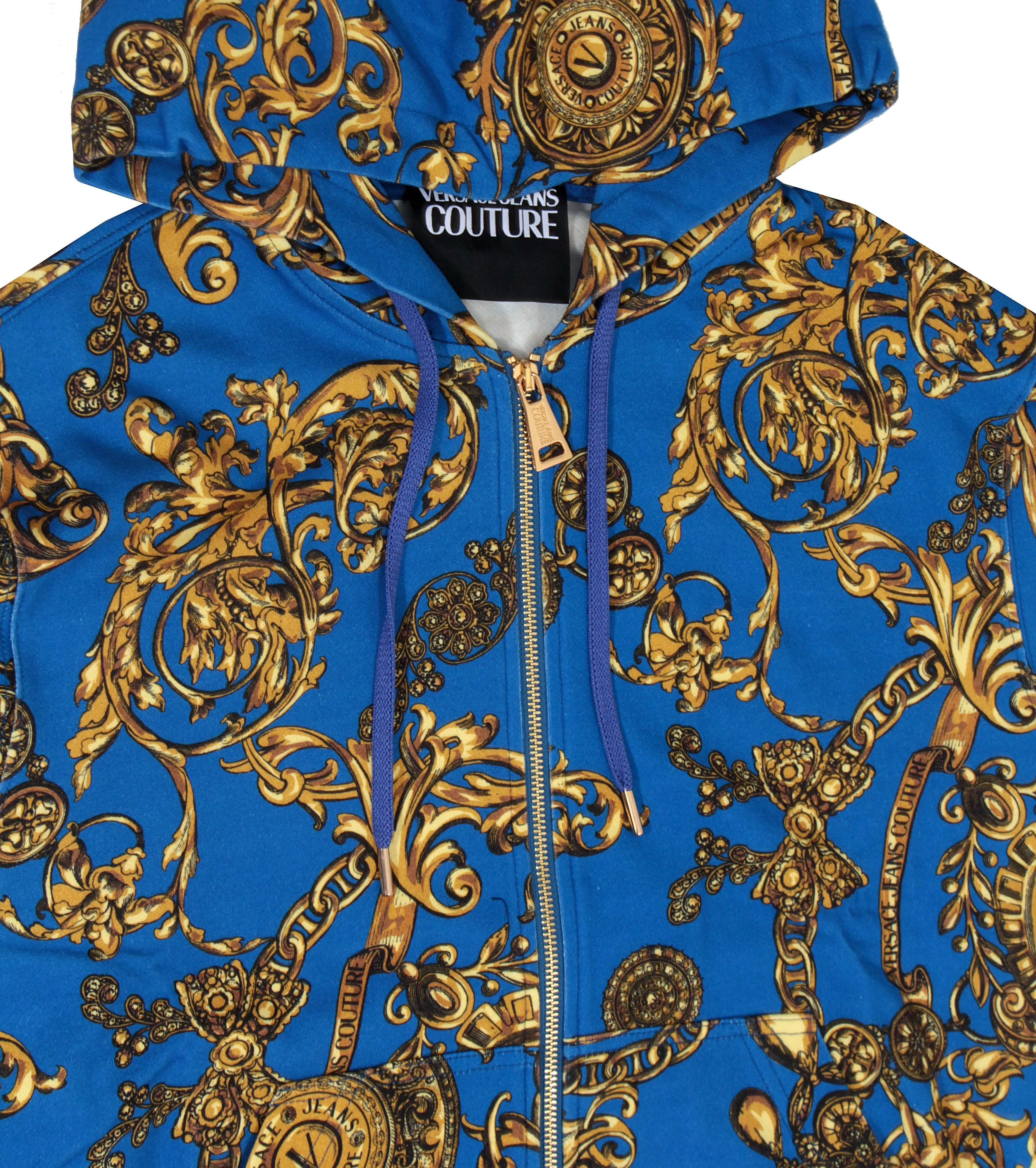 All Over Baroque Print Zip Up Sweatshirt - Blue