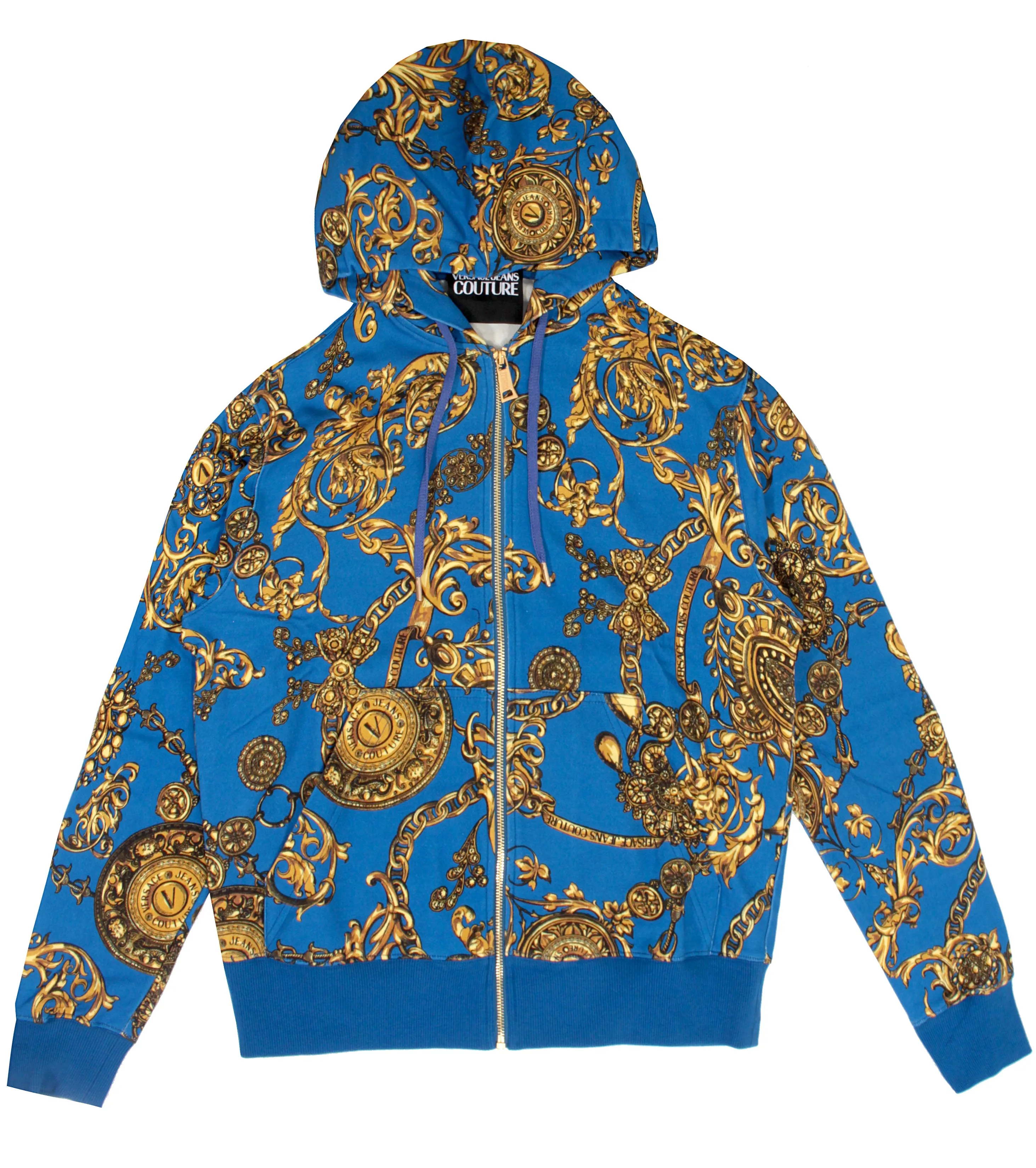 All Over Baroque Print Zip Up Sweatshirt - Blue