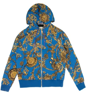 All Over Baroque Print Zip Up Sweatshirt - Blue