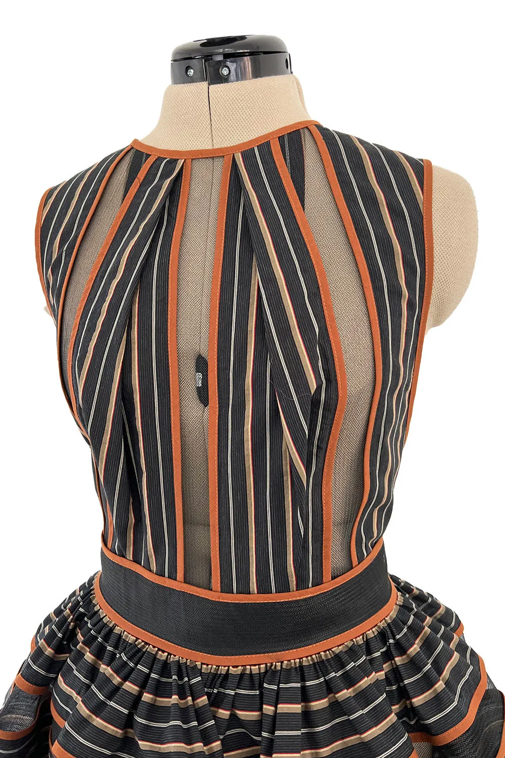 Amazing 2010s Fendi by Karl Lagerfeld Striped Cotton Dress w Transparent Net Panels