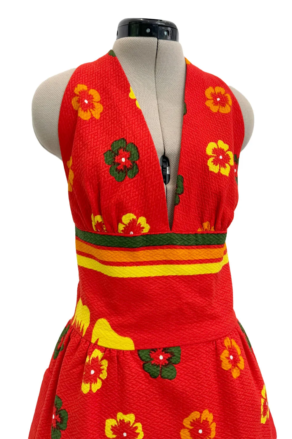 Amazing c.1971-1972 Lanvin by Jules-Francois Crahay Floral Printed Backless Halter Dress