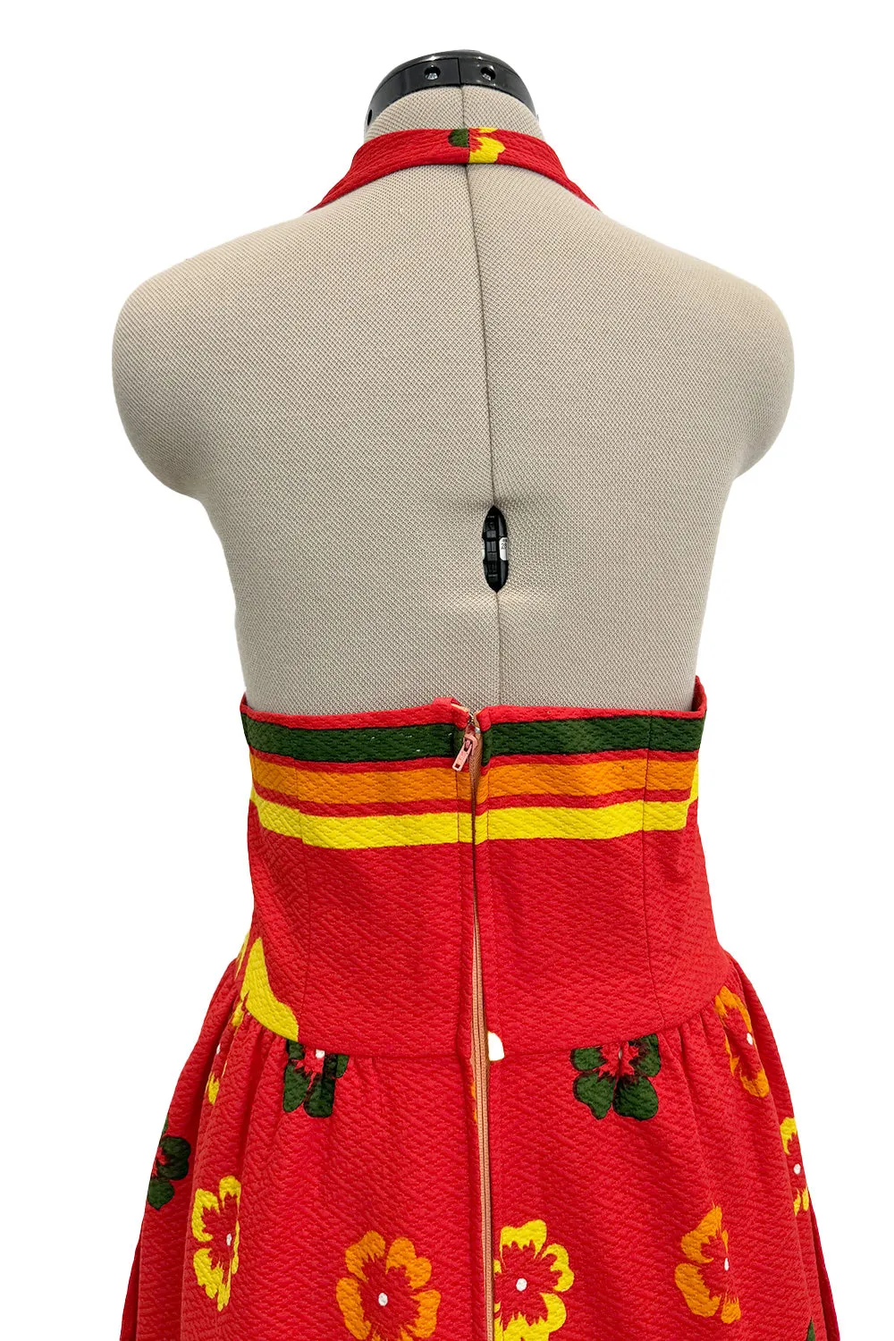 Amazing c.1971-1972 Lanvin by Jules-Francois Crahay Floral Printed Backless Halter Dress