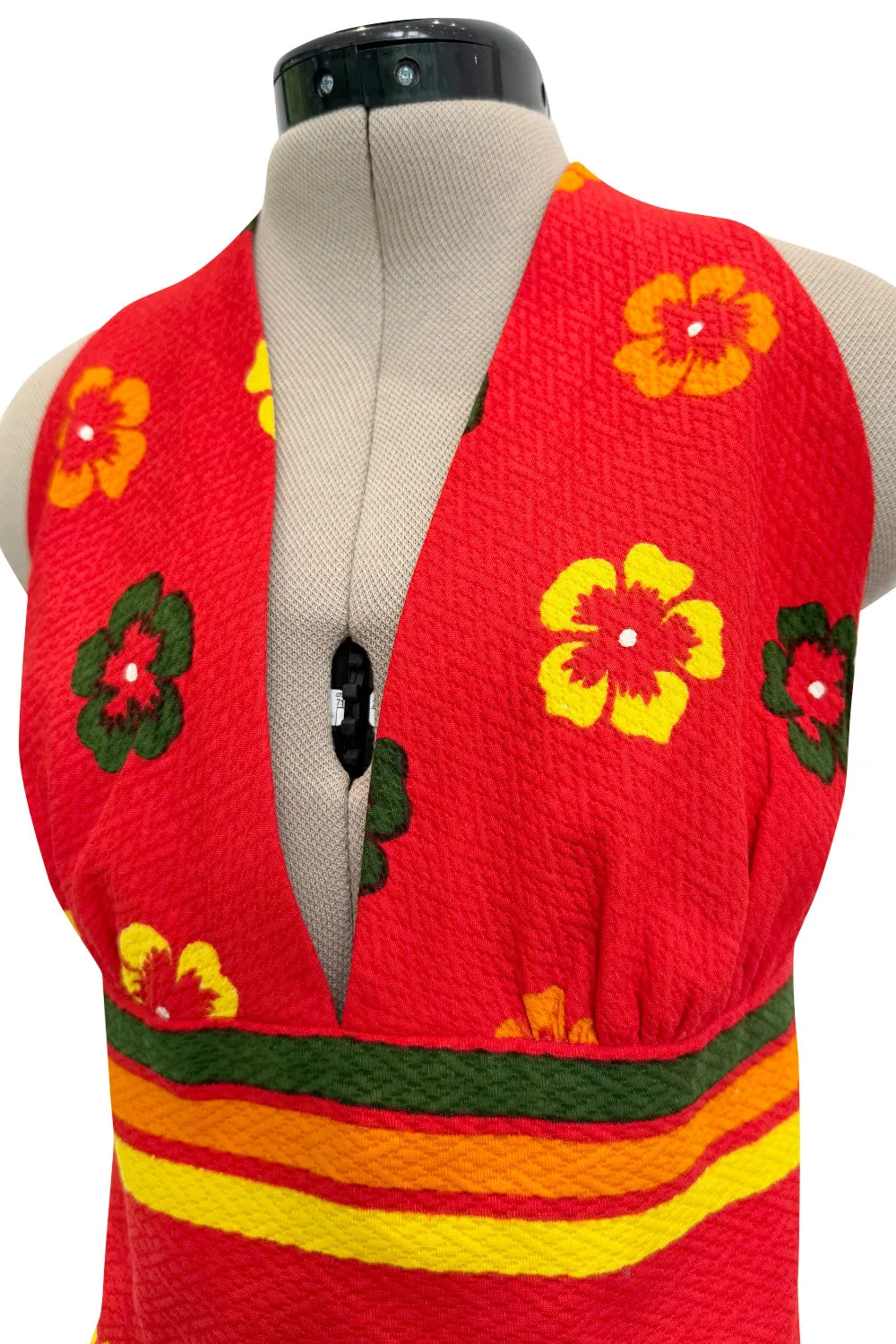 Amazing c.1971-1972 Lanvin by Jules-Francois Crahay Floral Printed Backless Halter Dress