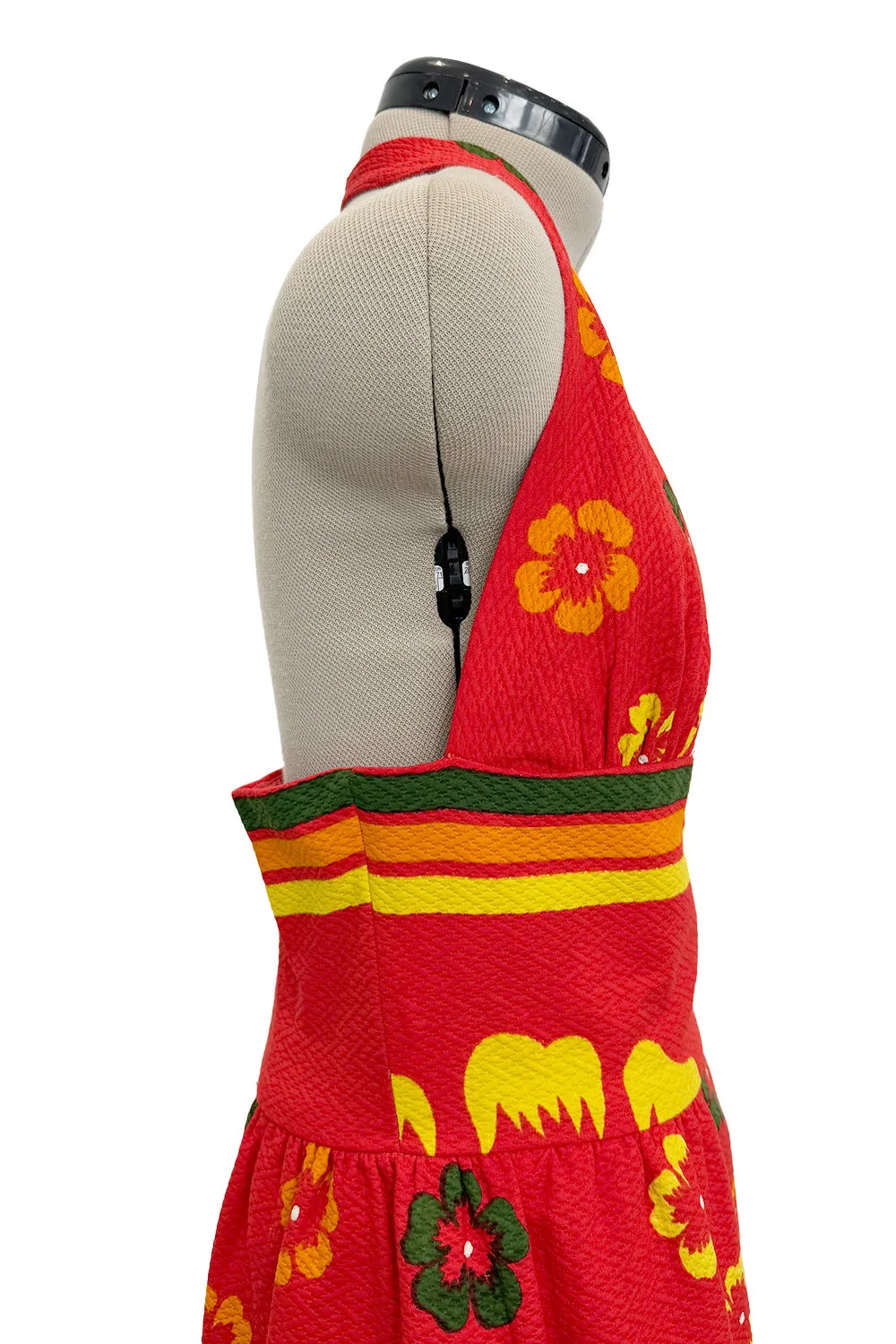Amazing c.1971-1972 Lanvin by Jules-Francois Crahay Floral Printed Backless Halter Dress