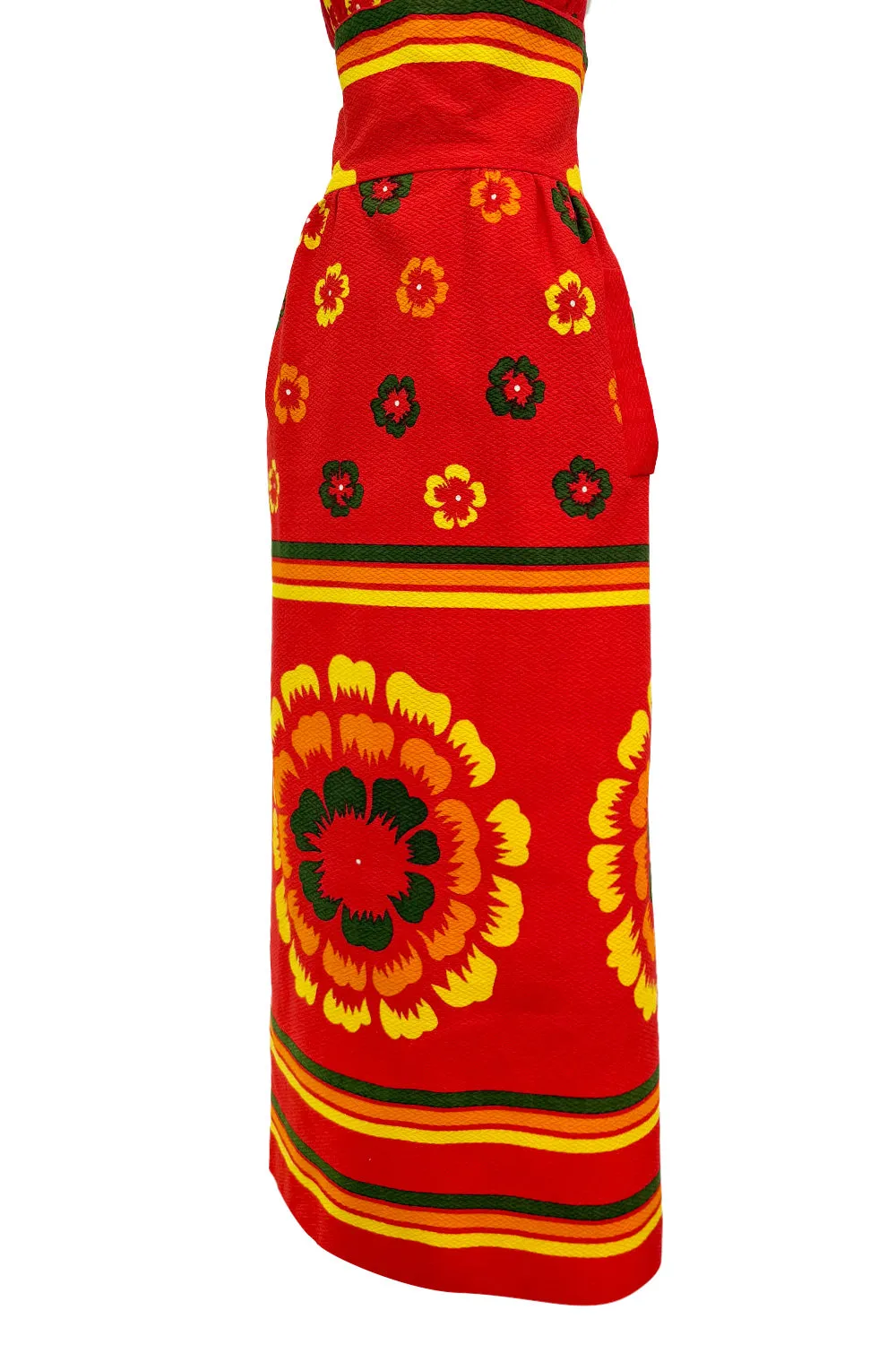 Amazing c.1971-1972 Lanvin by Jules-Francois Crahay Floral Printed Backless Halter Dress