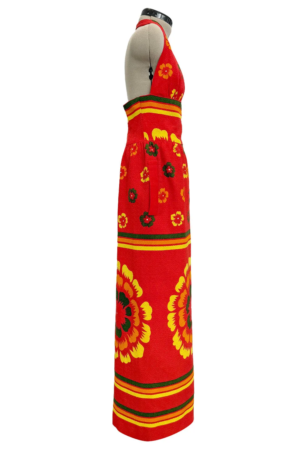 Amazing c.1971-1972 Lanvin by Jules-Francois Crahay Floral Printed Backless Halter Dress