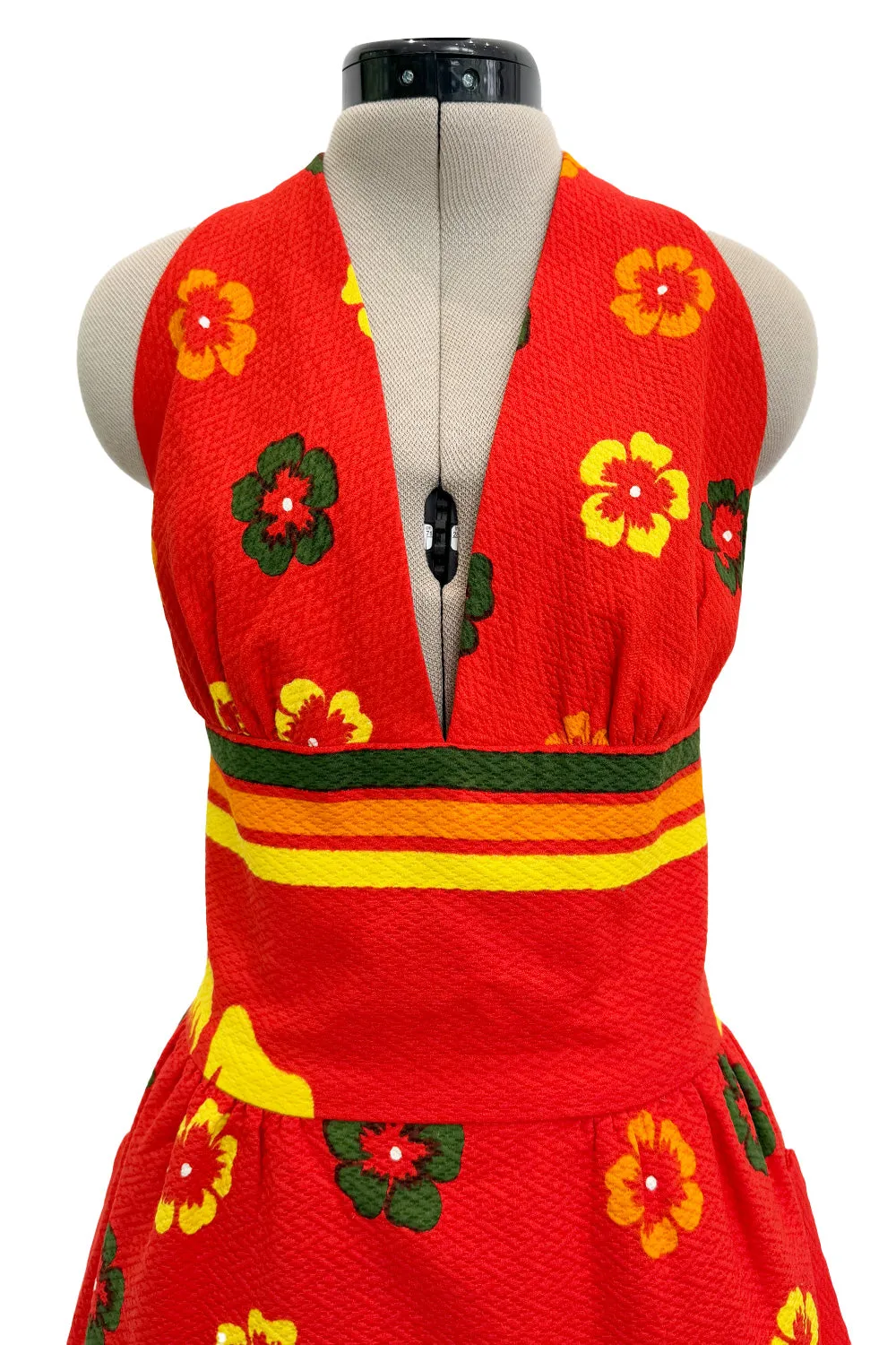 Amazing c.1971-1972 Lanvin by Jules-Francois Crahay Floral Printed Backless Halter Dress