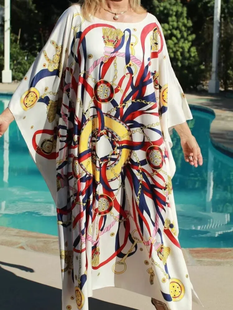 Beach Kaftans for Women 2022 Trend Printed Bohemian Maxi Dresses Swimsuit Cover Ups Summer Bathing Suits Tunic