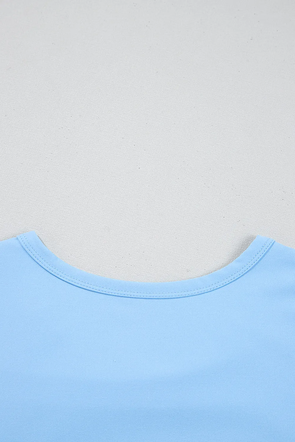 Beau Blue Floral Mesh Puff Sleeve Crew Neck Top