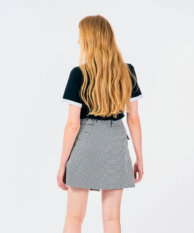 BENECIA 12 Button Unbalance Check Skirt - Black