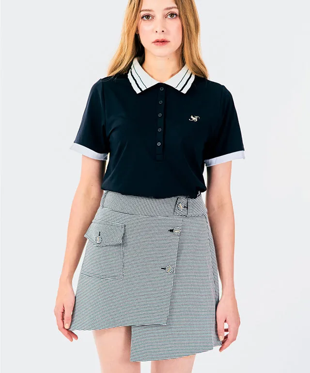 BENECIA 12 Button Unbalance Check Skirt - Black