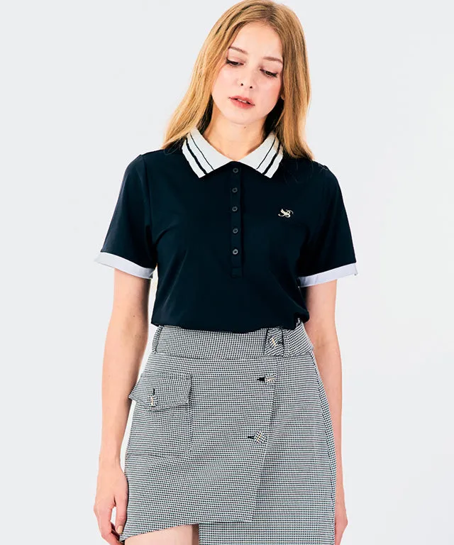 BENECIA 12 Button Unbalance Check Skirt - Black