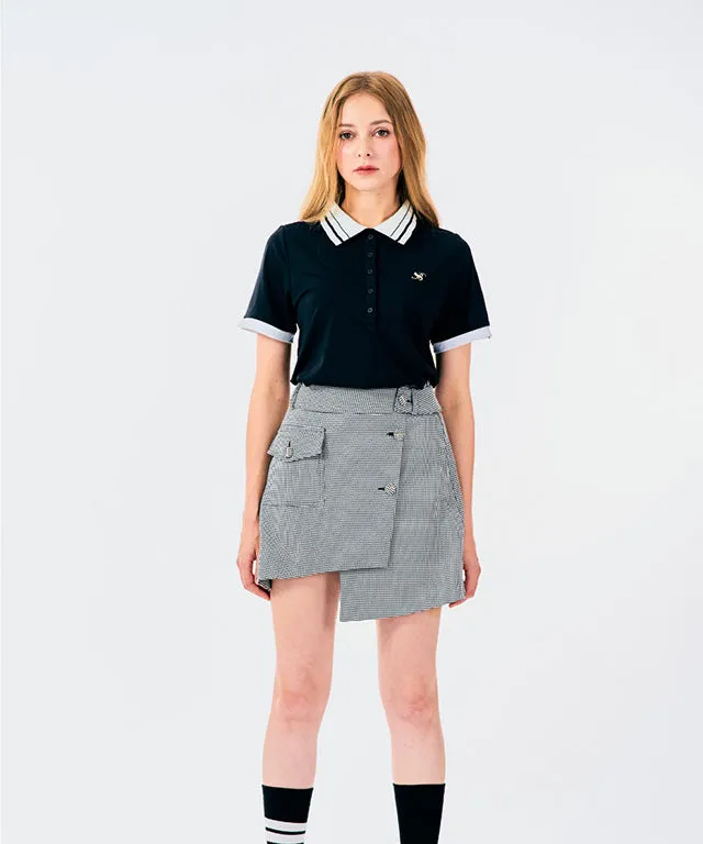 BENECIA 12 Button Unbalance Check Skirt - Black