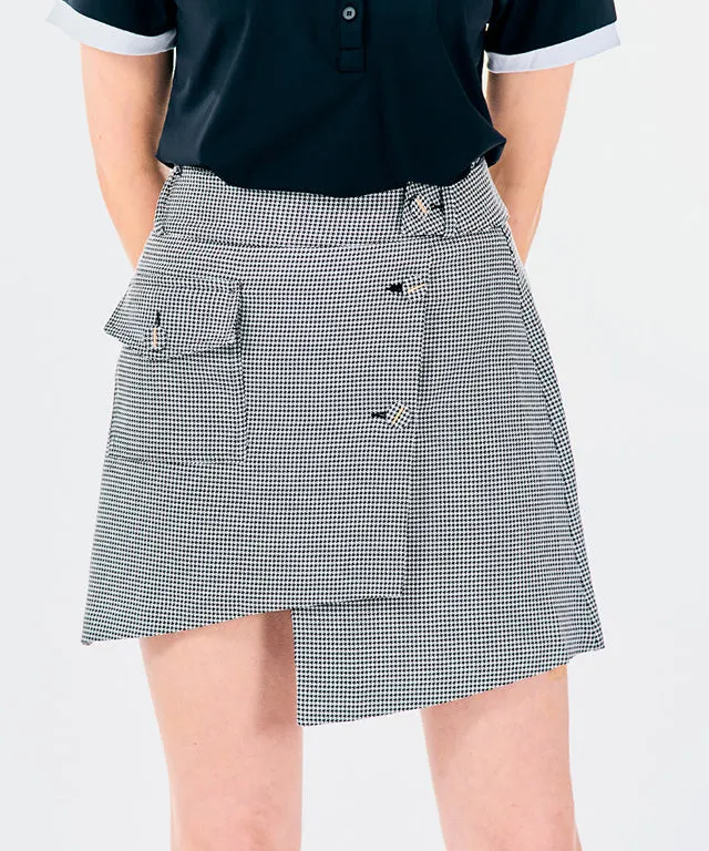 BENECIA 12 Button Unbalance Check Skirt - Black