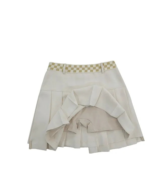 BENECIA 12 Checkers Unbalanced Culottes  - Beige