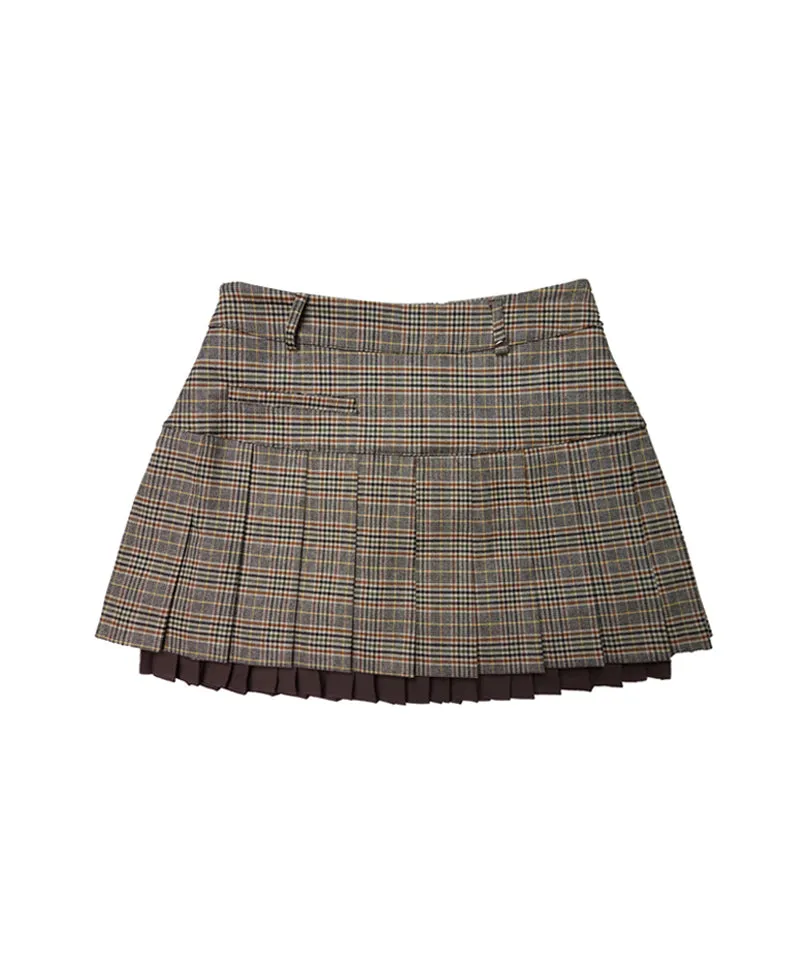 BENECIA 12  Classic Check Skirt With Quilting -  Brown