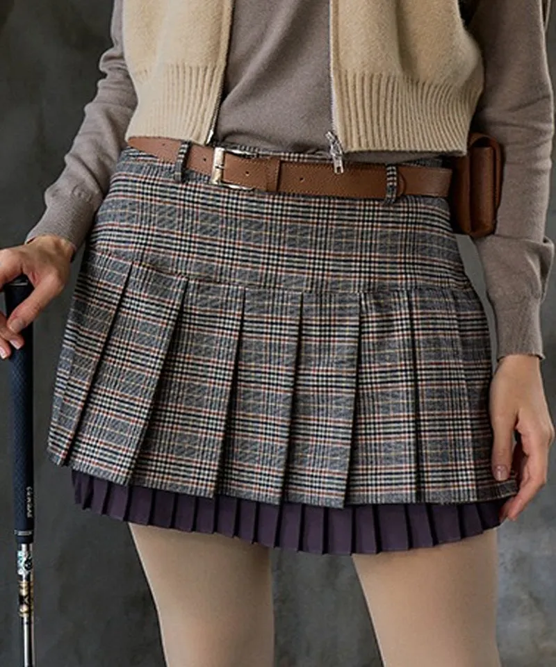 BENECIA 12  Classic Check Skirt With Quilting -  Brown