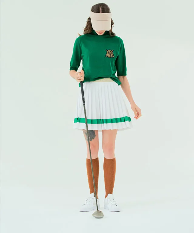 BENECIA 12 Color Matching Pleats Skirt - White Green