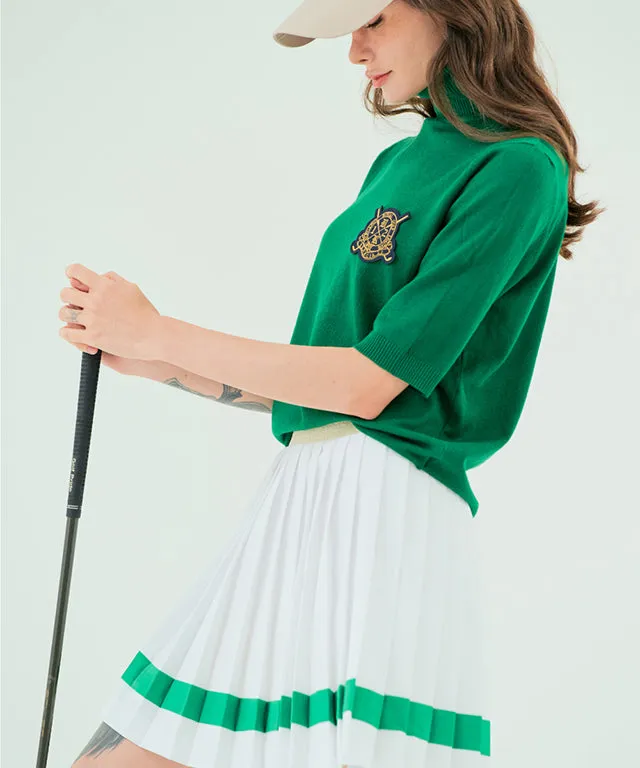 BENECIA 12 Color Matching Pleats Skirt - White Green