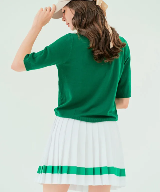 BENECIA 12 Color Matching Pleats Skirt - White Green