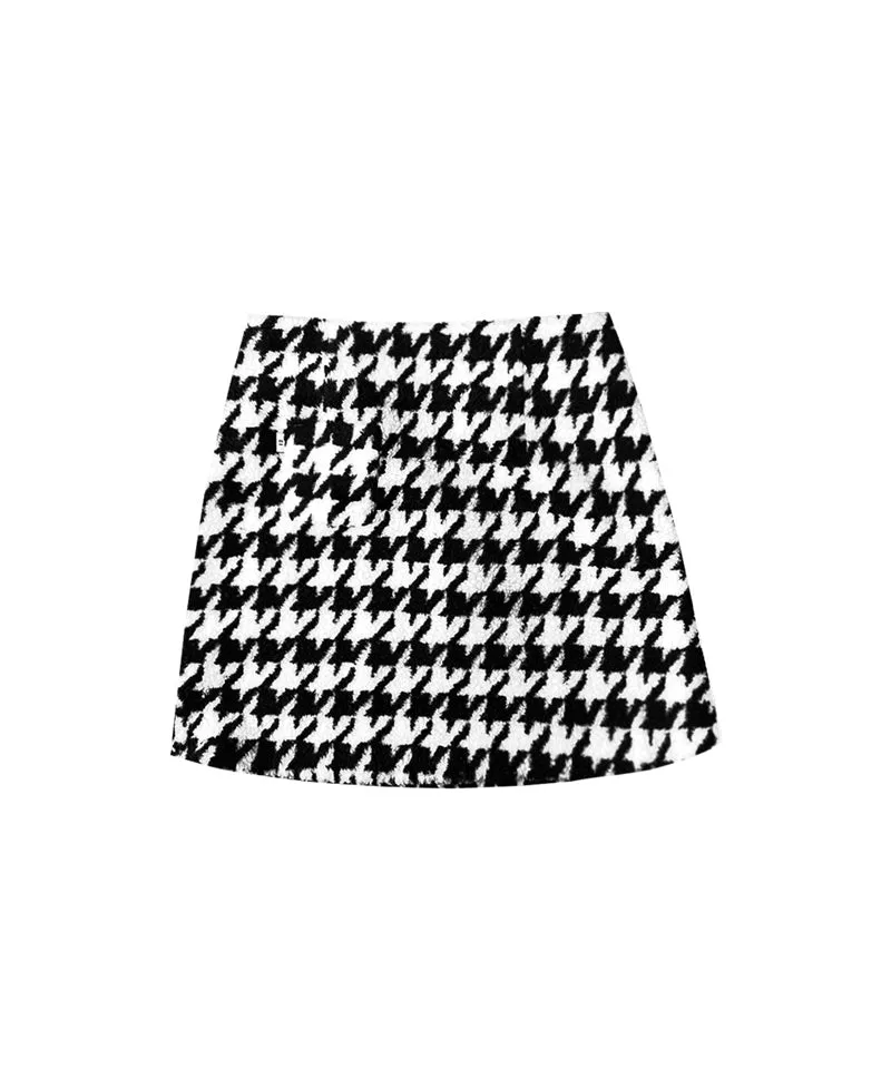 BENECIA 12 Fleece Houndstooth Skirt - Black