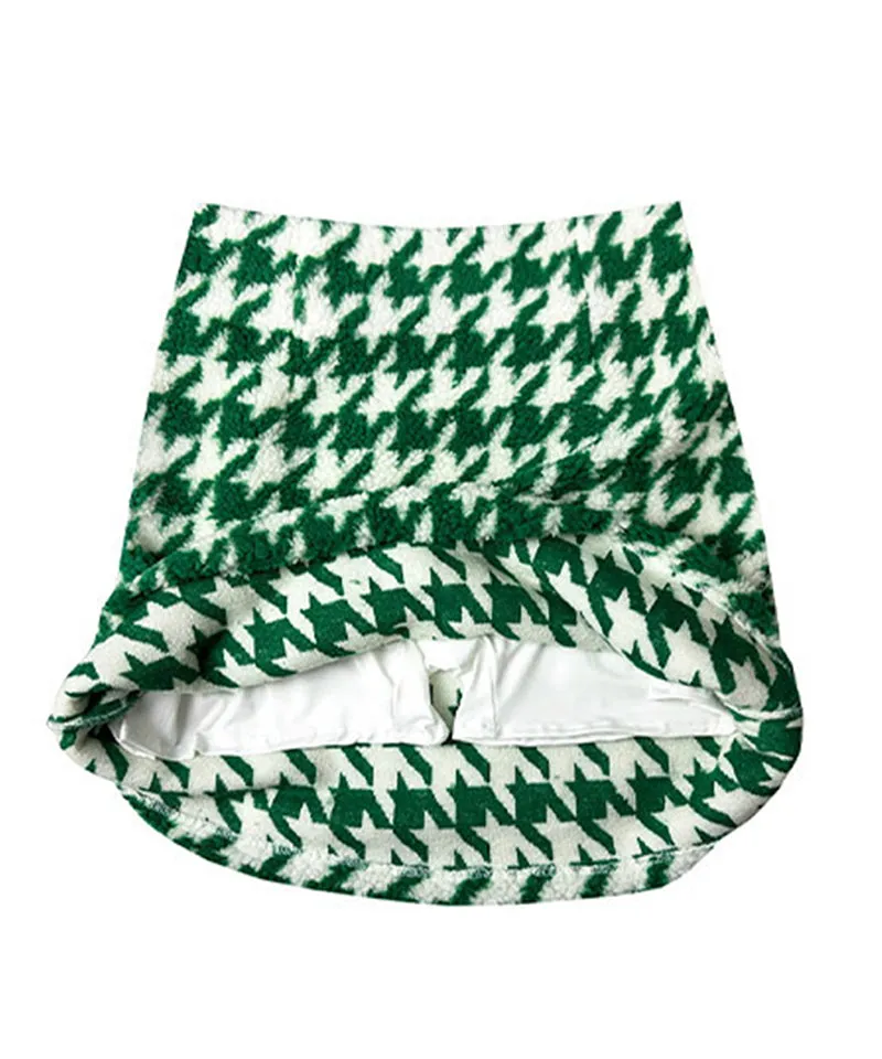 BENECIA 12 Fleece Houndstooth Skirt - Green