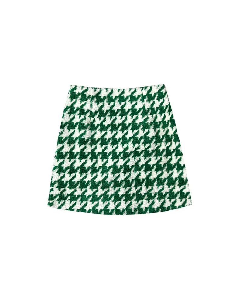 BENECIA 12 Fleece Houndstooth Skirt - Green