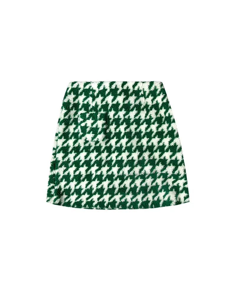 BENECIA 12 Fleece Houndstooth Skirt - Green