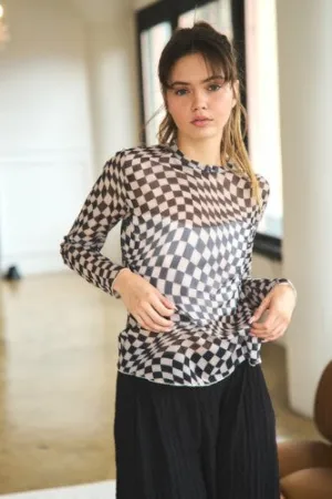 Black Checkerboard Mesh L/S