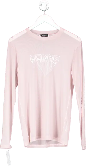 boohooMan Pink "homme" Mesh Long Sleeved Top UK M