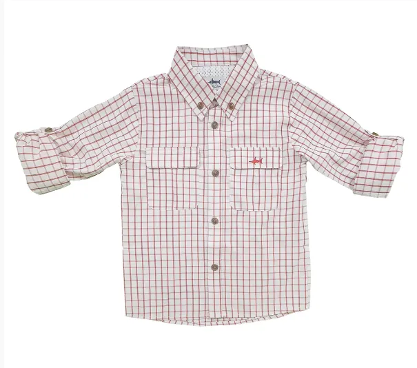 Boys Flagler Fishing Shirt - Red Plaid