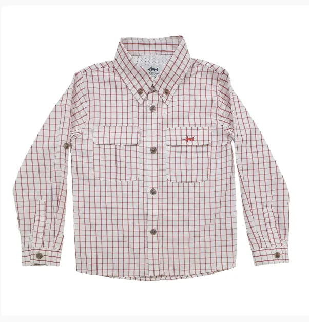 Boys Flagler Fishing Shirt - Red Plaid