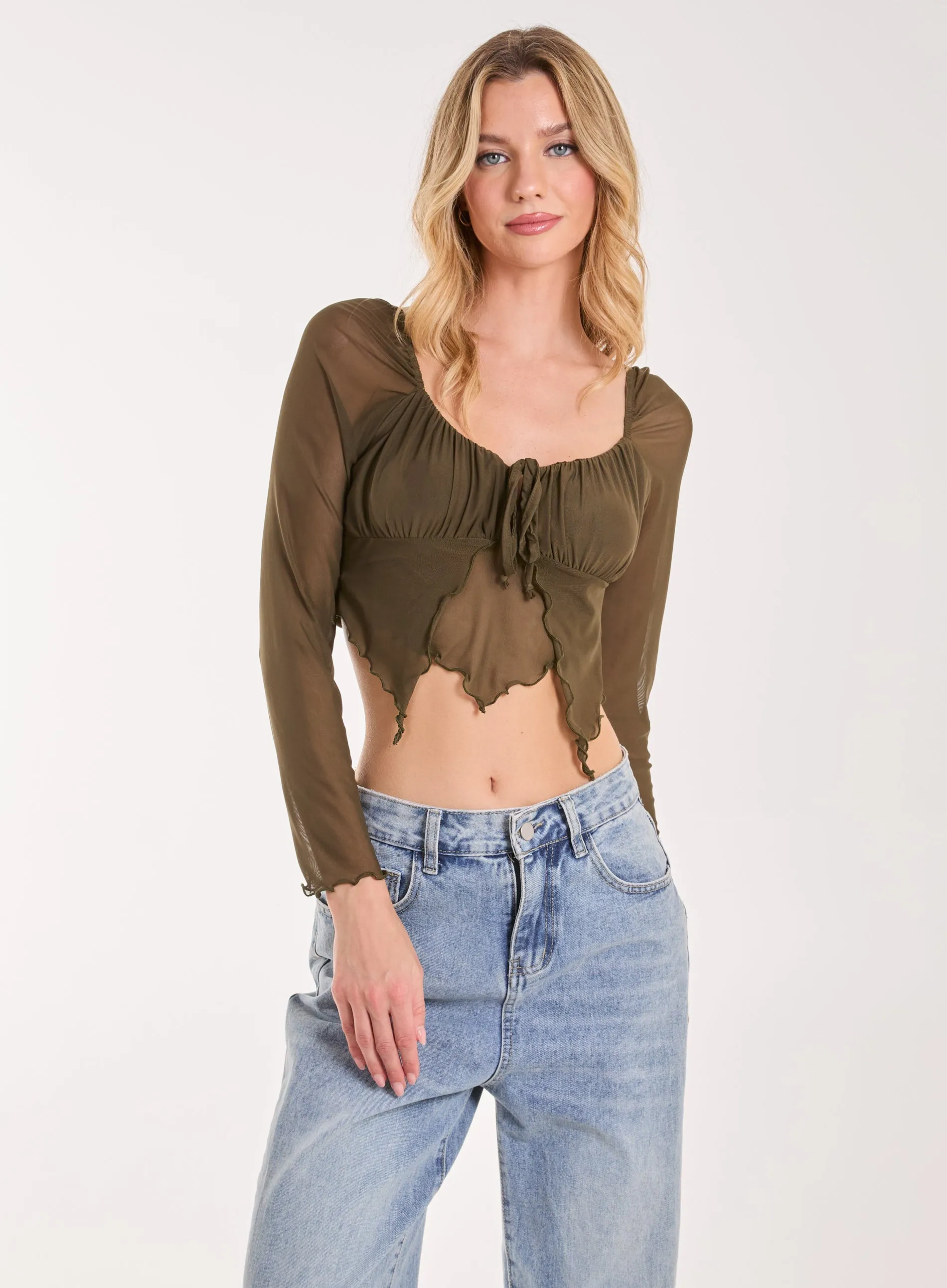 Butterfly Long Sleeve Mesh Top