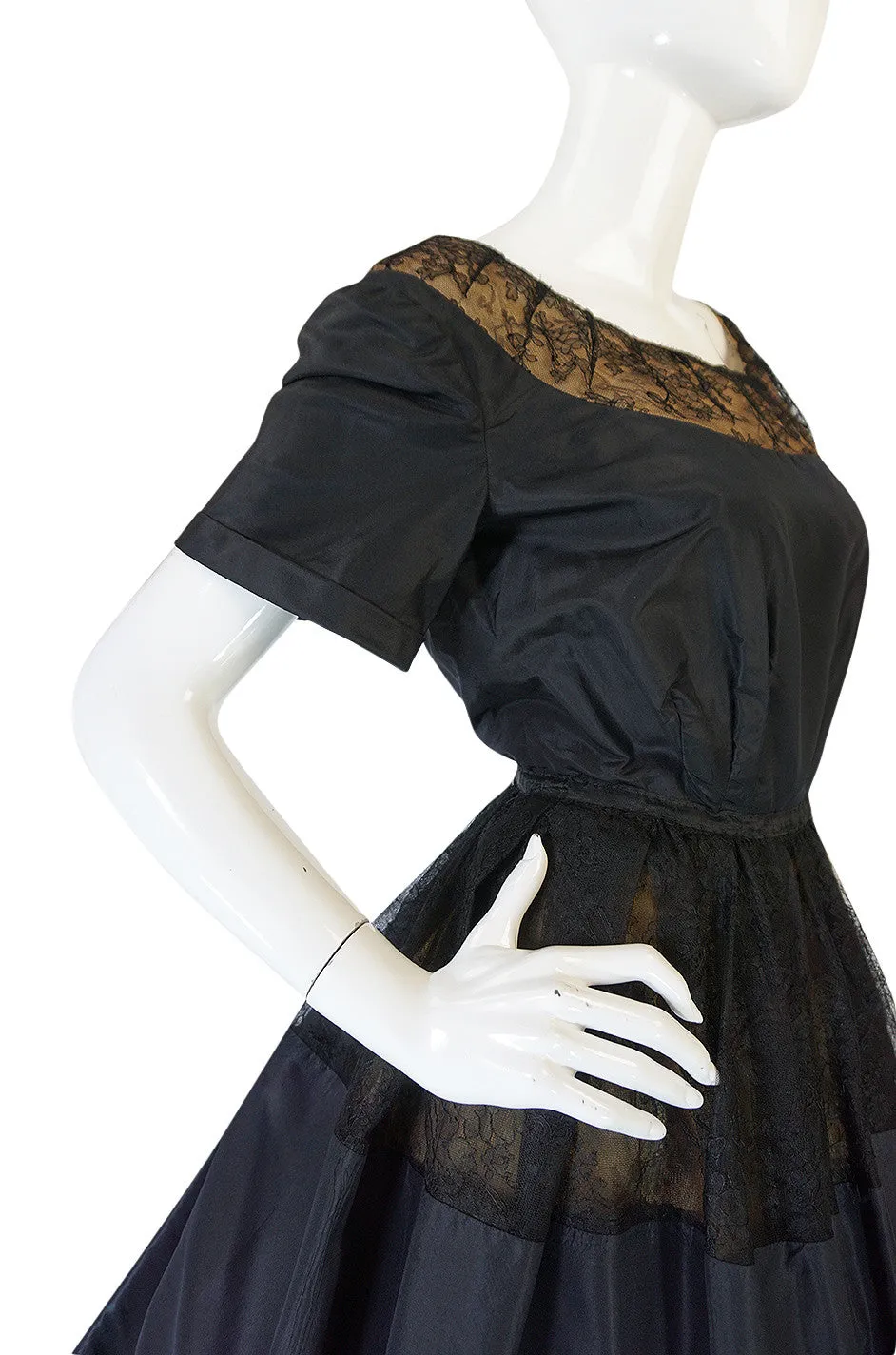c1959 Gustave Tassel Couture Fine Silk Taffeta and Lace Dress