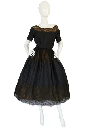c1959 Gustave Tassel Couture Fine Silk Taffeta and Lace Dress