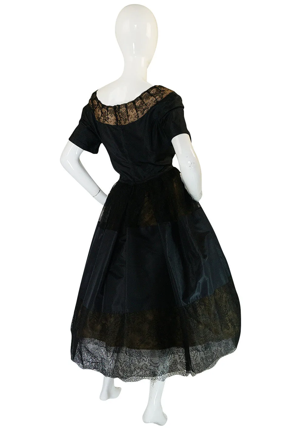 c1959 Gustave Tassel Couture Fine Silk Taffeta and Lace Dress