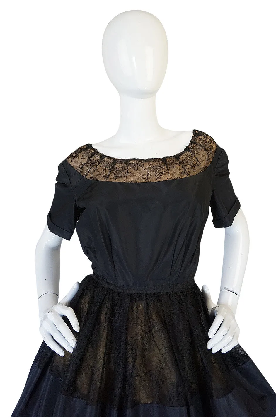 c1959 Gustave Tassel Couture Fine Silk Taffeta and Lace Dress