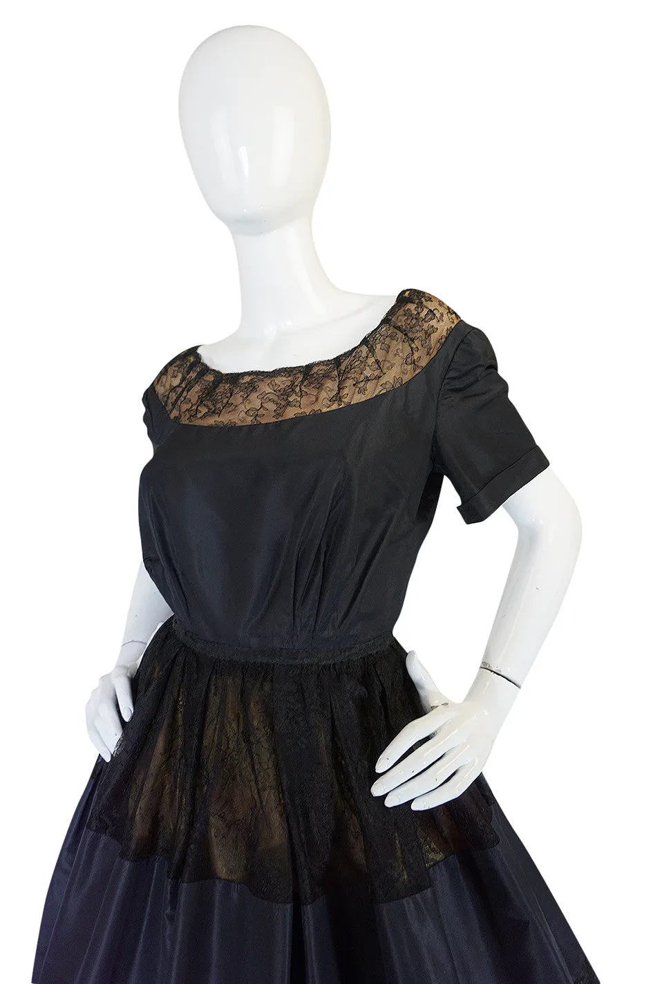 c1959 Gustave Tassel Couture Fine Silk Taffeta and Lace Dress