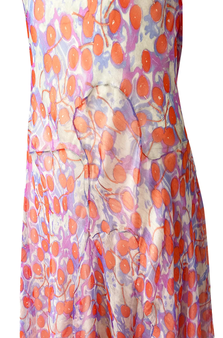 c2003 Alexander McQueen Silk Chiffon Cherry Print Backless Dress